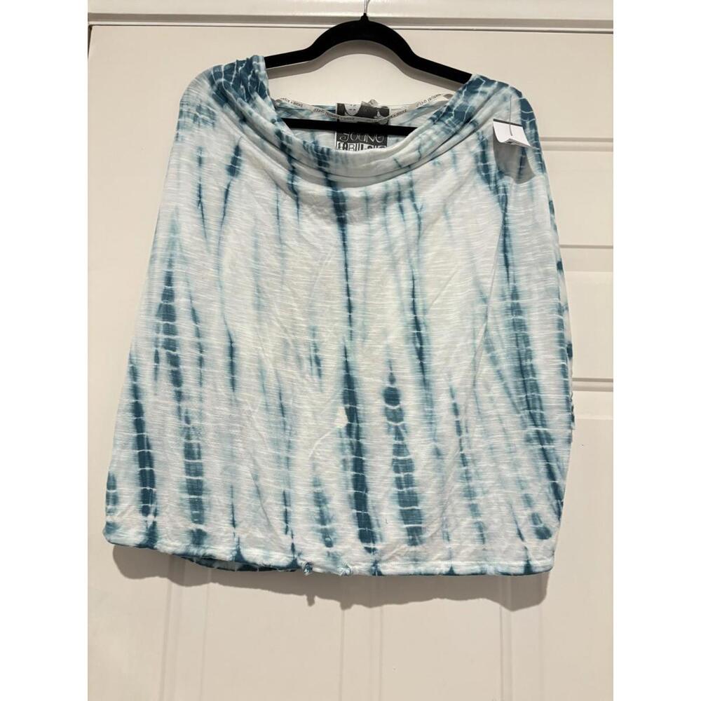 Women's oversized XS Young Broke Fabulous boho blue/green tie dye shirt #1333